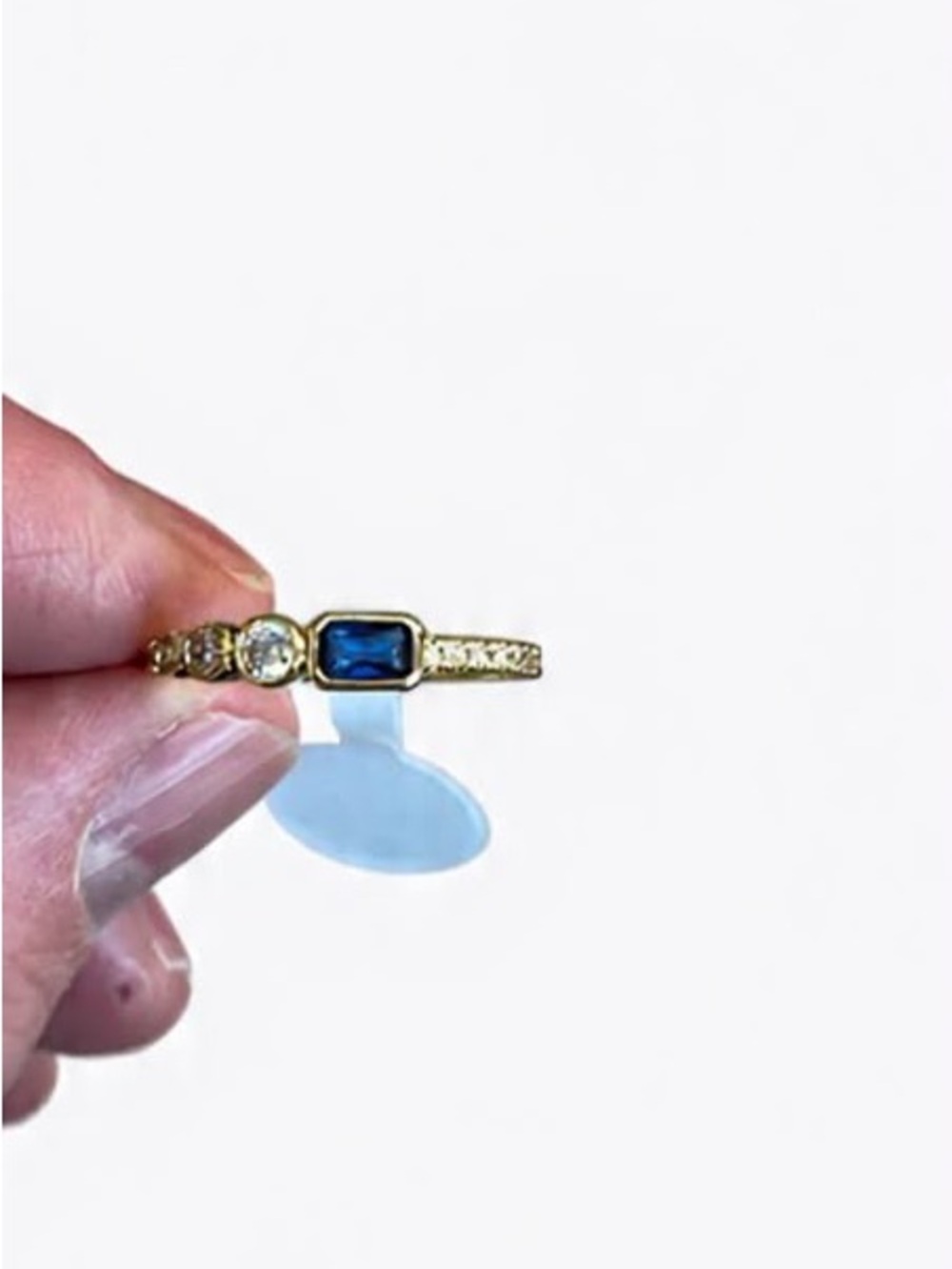 18k Gold plated brass Ring with Blue Sapphire and Accent Diamond - Women Jewelr